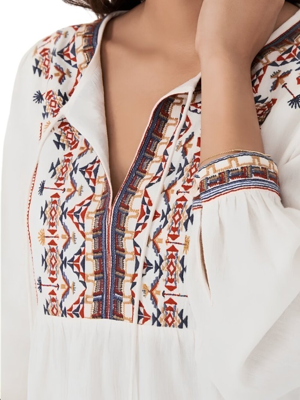 Faherty Maisie Embroidered Linen Blend Top White Feather Flock Size XL - Picture 3 of 11